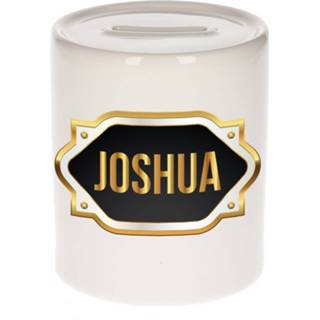 👉 Spaarpot gouden keramiek multikleur Naam Cadeau Joshua Met Embleem - Spaarpotten 8720276923958