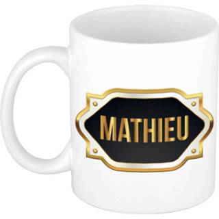 👉 Beker gouden keramiek multikleur Naam Cadeau Mok / Mathieu Met Embleem 300 Ml - Mokken 8720276906937