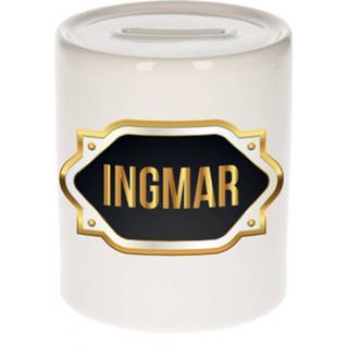 Spaarpot gouden keramiek multikleur Naam Cadeau Erwin Met Embleem - Spaarpotten 8720276922869