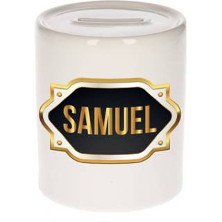 👉 Spaarpot gouden keramiek multikleur Naam Cadeau Samuel Met Embleem - Spaarpotten 8720276925761