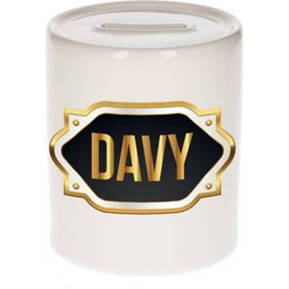 👉 Spaarpot gouden keramiek multikleur Naam Cadeau Davy Met Embleem - Spaarpotten 8720276922524