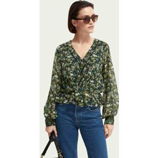 👉 Vrouwen XS groen wovens Scotch & Soda Printed sheer top 8719029726960