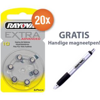 👉 Gehoorapparaat geel Voordeelpak Rayovac batterijen - Type 10 (geel) 20 x 6 stuks + gratis magnetische batterijpen 8719323439306