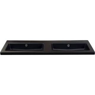 👉 Wastafel keramiek zwart mat NewWave Djazz keramisch 121x45,5x4cm dubbel zkrg 10201052 8715891031188