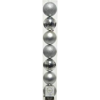 👉 Kerstbal kunststof zilver active 7x stuks kerstballen 8 cm glans/mat/glitter