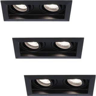 👉 3x Durham dubbele LED inbouwspot - 10 Watt - Neutraal wit 4000K - Kantelbaar - Dimbaar - voor binnen - Zwart