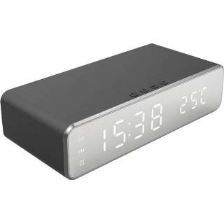 👉 Headset Digital Alarm Clock for Bedroom Electronic with Wireless Charging Phone Thermometer Temperature Date Display 3 Alarms 12/24H LED Mirror Screen USB Desk Office