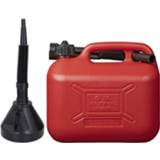 👉 Jerrycan rood kunststof voor brandstof van 5 liter met een handige grote trechter