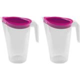 Waterkan magenta roze transparant kunststof 2x stuks waterkan/sapkan met fuchsia deksel 1,75 liter