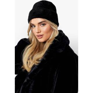 👉 Basic Pluizige Zwarte Muts, Black