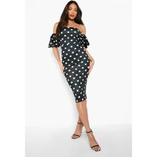 👉 Tall Midi Jurk Met Pofmouwen En Stippen, Black