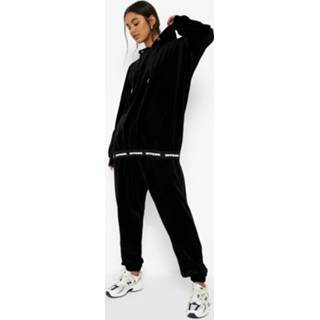 👉 Gestreept Velours Trainingspak Met Capuchon, Black