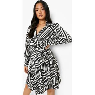 Petite Abstracte Mono Geo Print Skater Jurk, Black Petite Abstracte Mono Geo Print Skater Jurk, Black