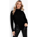 👉 Geribbelde Gebreide Trui Met Asymmetrische Zoom, Black