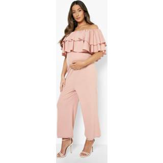 👉 Zwangerschap Jumpsuit Met Open Schouders En Franjes, Dusky Pink