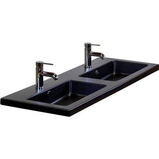 👉 Wastafel keramiek zwart mat NewWave Djazz keramisch 121x45,5x4cm dubbel 2krg 10201053 8715891031195