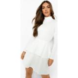 👉 Skater jurk wit Met Hoge Hals En Franjes, White