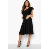 👉 Zwangerschap Kanten Skater Midi Jurk Met Ruches, Black