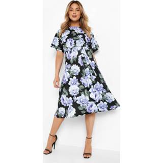 👉 Bloemen Midi Jurk Met Boothals En Ceintuur, Lilac