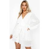 👉 Mini Plisse Skater Jurk Met Stippen En Ruches, White