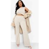 👉 Plus Broek Met Knoop Detail En Wijde Pijpen, Stone