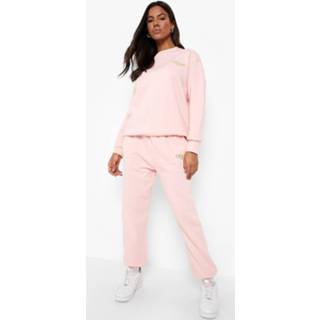 👉 Official Studio Embroidered Sweater Tracksuit, Dusky Pink