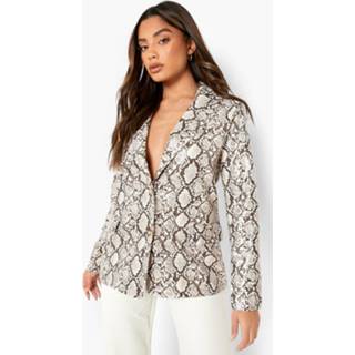 👉 Oversized Pu Slangenprint Blazer, Stone