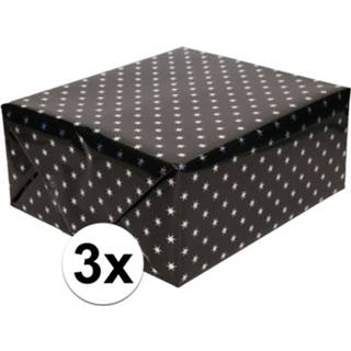 👉 Inpakpapier zwart 3x Holografisch Sterren 150 X 70 Cm Per Rol - Cadeaupapier 8720147352788