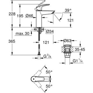 👉 Wastafel kraan chroom Grohe Eurosmart wastafelkraan m-size met pop-up waste 23923003 4005176613333