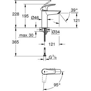 👉 Wastafelkraan chroom Grohe Eurosmart m-size zonder waste 2339530E 4005176613357