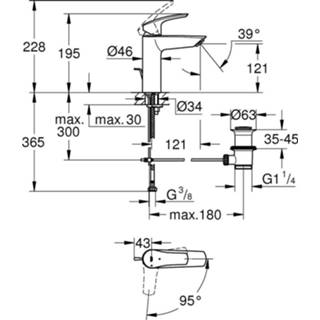 Wastafelkraan chroom Grohe Eurosmart m-size met trekwaste 2339330E 4005176613340