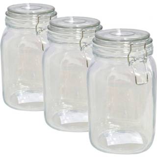 👉 Weckpot glas transparant Set Van 3x Stuks Glazen Inmaakpotten/weckpotten Met Klemdeksel 1400 Ml - Weckpotten 8720276994163