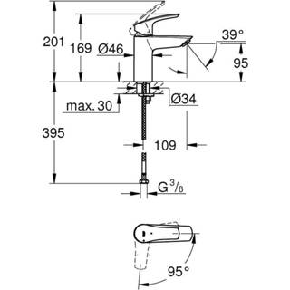 👉 Wastafelkraan chroom Grohe Eurosmart s-size zonder waste 32154003 4005176613258