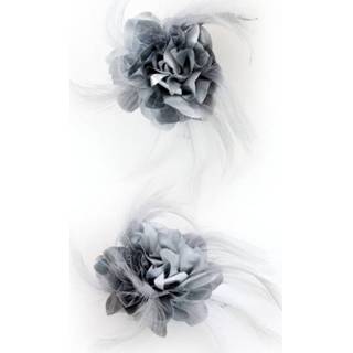 👉 Zijden bloem zilveren active Zeer mooie haarclip met en veertjes 8713647871170