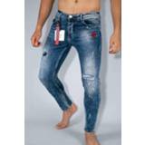 👉 Skinnyjeans mannen men blauw male denim True Rise Skinny jeans paint drops broek 7435144178156 7435144178163 7435144178170 7435144179122