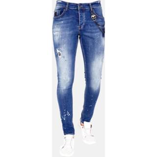 👉 Spijkerbroek denim mannen male blauw Local Fanatic Slim fit jeans verfspatten 1035 7435144439400 7435144439479