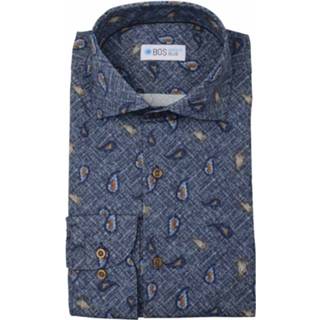 Overhemd blauw katoen male print Bos Bright Blue paisley 5/blauw