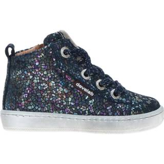 Veterboots leer meisjes vrouwen blauw Develab Veterboot 8719989501195