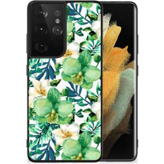 👉 Orchidee groen Samsung Galaxy S21 Ultra Bloemen Hoesje 8720632952257