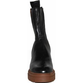 👉 Elastiek damesschoenen vrouwen zwart leer rubber Mjus Artikelnummer M79225 stoere Chelsea boots met cognac kleurig