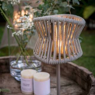 👉 Buiten tafel lamp aluminium donker beige a++ Buiten-tafellamp Polinesia, met USB-aansluiting