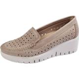 👉 Taupe elastische inzetten effen vrouwen leer Mocassin Naturläufer 4055707931665