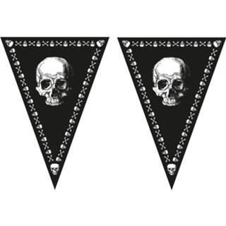 👉 Slinger zwart 2x stuks piraten doodshoofd thema vlaggetjes slingers/vlaggenlijnen van 5 meter