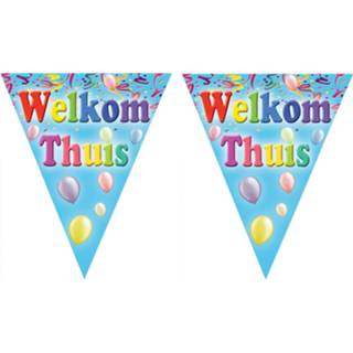 👉 Slinger blauw 3x stuks welkom thuis vlaggetjes slingers/vlaggenlijnen van 5 meter