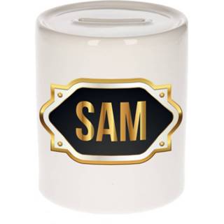 👉 Spaarpot gouden keramiek multikleur Naam Cadeau Sam Met Embleem - Spaarpotten 8720276925754