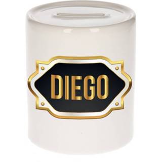 👉 Spaarpot gouden keramiek multikleur Naam Cadeau Diego Met Embleem - Spaarpotten 8720276922609