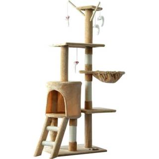 👉 Trap active beige PawHut Kattenboom krabboom 4 speelgoed kattenkrabpaal klimboom katten 6011605184174