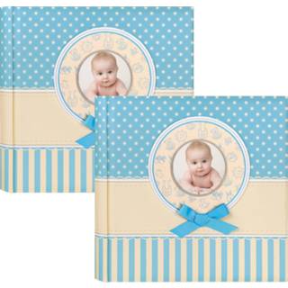 👉 Fotoboek blauw lichtblauw kunststof baby's 2x Fotoboek/fotoalbum Matilda baby jongetje met 30 paginas 31 x 3,5 cm