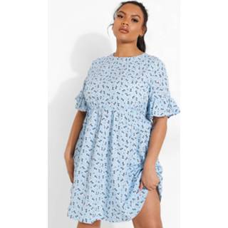 Plus Woven Ditsy Floral Smock Dress, Baby Blue