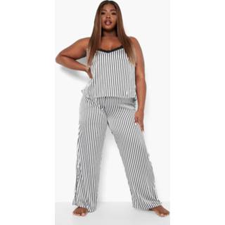 👉 Plus Gestreepte Pyjama Set Met Hemdje, Black